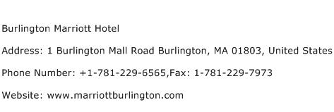 Burlington Marriott Hotel Address Contact Number