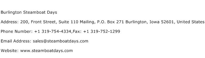 Burlington Steamboat Days Address Contact Number
