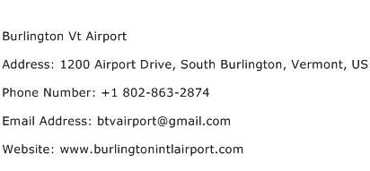 Burlington Vt Airport Address Contact Number