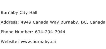 Burnaby City Hall Address Contact Number