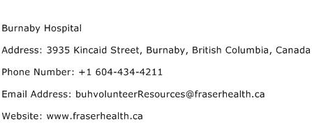 Burnaby Hospital Address Contact Number