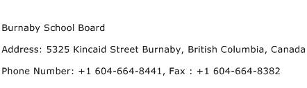 Burnaby School Board Address Contact Number