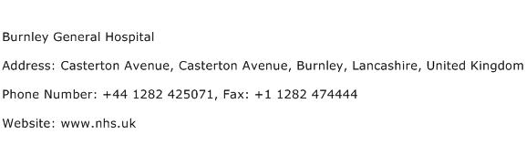 Burnley General Hospital Address Contact Number