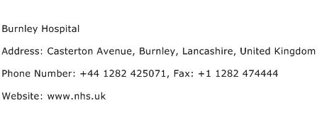 Burnley Hospital Address Contact Number