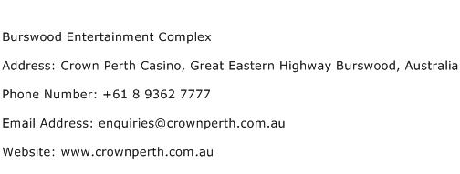 Burswood Entertainment Complex Address Contact Number