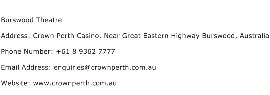 Burswood Theatre Address Contact Number