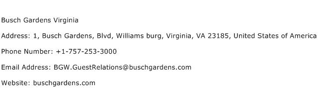 Busch Gardens Virginia Address Contact Number