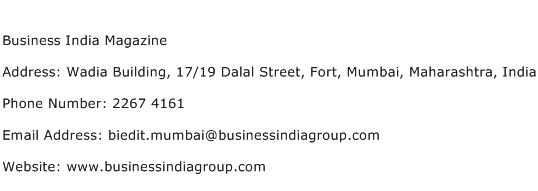 Business India Magazine Address Contact Number