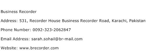 Business Recorder Address Contact Number