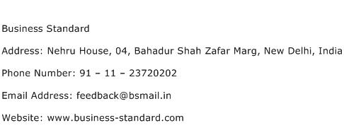 Business Standard Address Contact Number