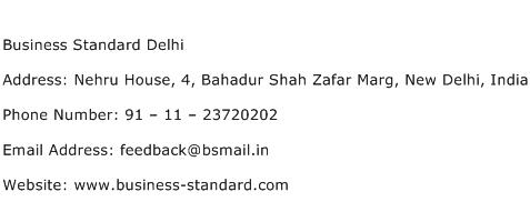 Business Standard Delhi Address Contact Number