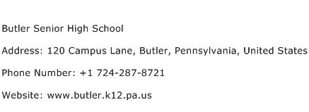 Butler Senior High School Address Contact Number