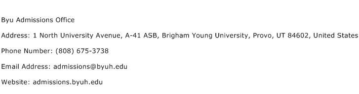 Byu Admissions Office Address Contact Number