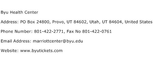 Byu Health Center Address Contact Number