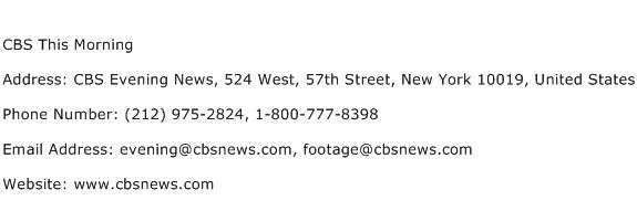CBS This Morning Address Contact Number