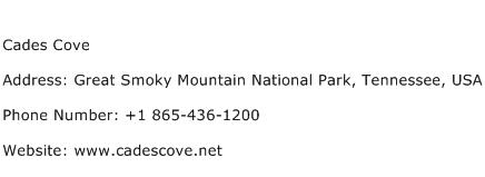 Cades Cove Address Contact Number