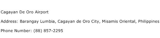 Cagayan De Oro Airport Address Contact Number