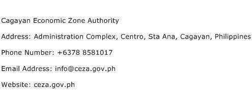 Cagayan Economic Zone Authority Address Contact Number
