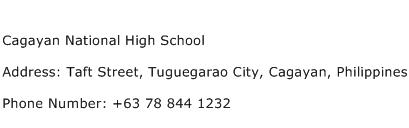 Cagayan National High School Address Contact Number