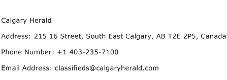 Calgary Herald Address Contact Number