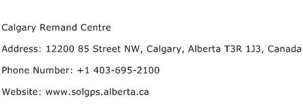 Calgary Remand Centre Address Contact Number