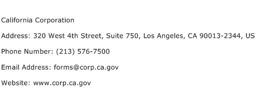 California Corporation Address Contact Number