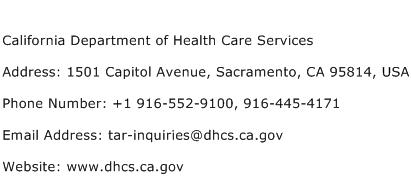 California Department of Health Care Services Address Contact Number