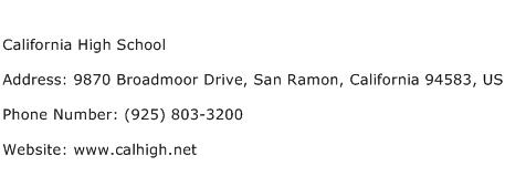 California High School Address Contact Number