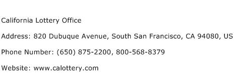 California Lottery Office Address Contact Number