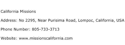 California Missions Address Contact Number