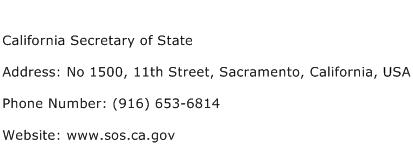 California Secretary of State Address Contact Number
