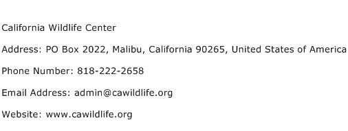 California Wildlife Center Address Contact Number