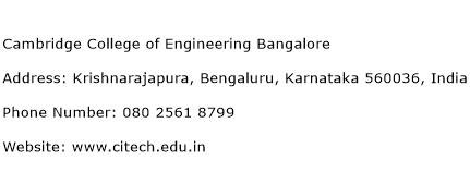 Cambridge College of Engineering Bangalore Address Contact Number