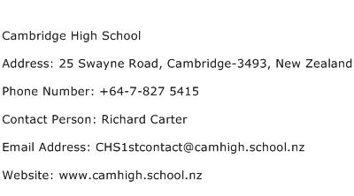 Cambridge High School Address Contact Number