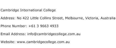 Cambridge International College Address Contact Number