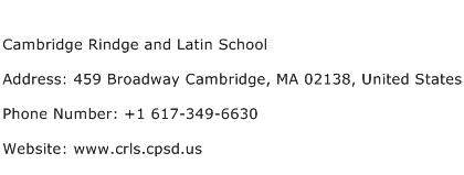 Cambridge Rindge and Latin School Address Contact Number