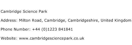 Cambridge Science Park Address Contact Number