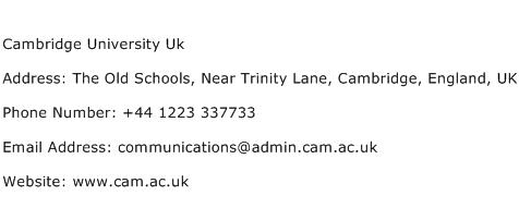 Cambridge University Uk Address Contact Number
