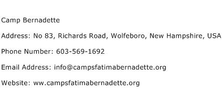Camp Bernadette Address Contact Number