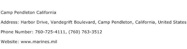 Camp Pendleton California Address Contact Number