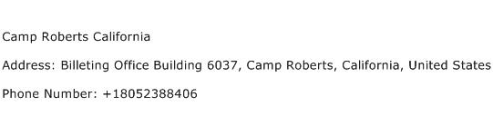 Camp Roberts California Address Contact Number