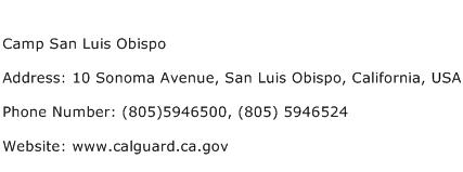 Camp San Luis Obispo Address Contact Number