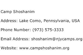 Camp Shoshanim Address Contact Number