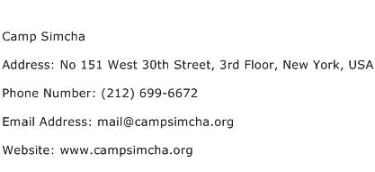 Camp Simcha Address Contact Number