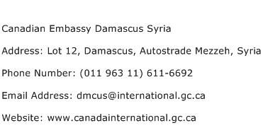 Canadian Embassy Damascus Syria Address Contact Number