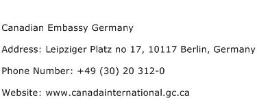 Canadian Embassy Germany Address Contact Number