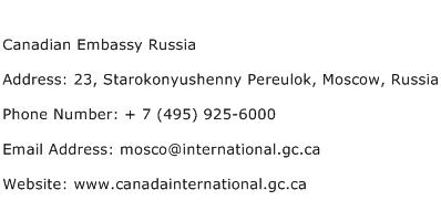 Canadian Embassy Russia Address Contact Number