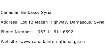 Canadian Embassy Syria Address Contact Number