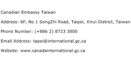 Canadian Embassy Taiwan Address Contact Number
