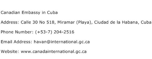Canadian Embassy in Cuba Address Contact Number
